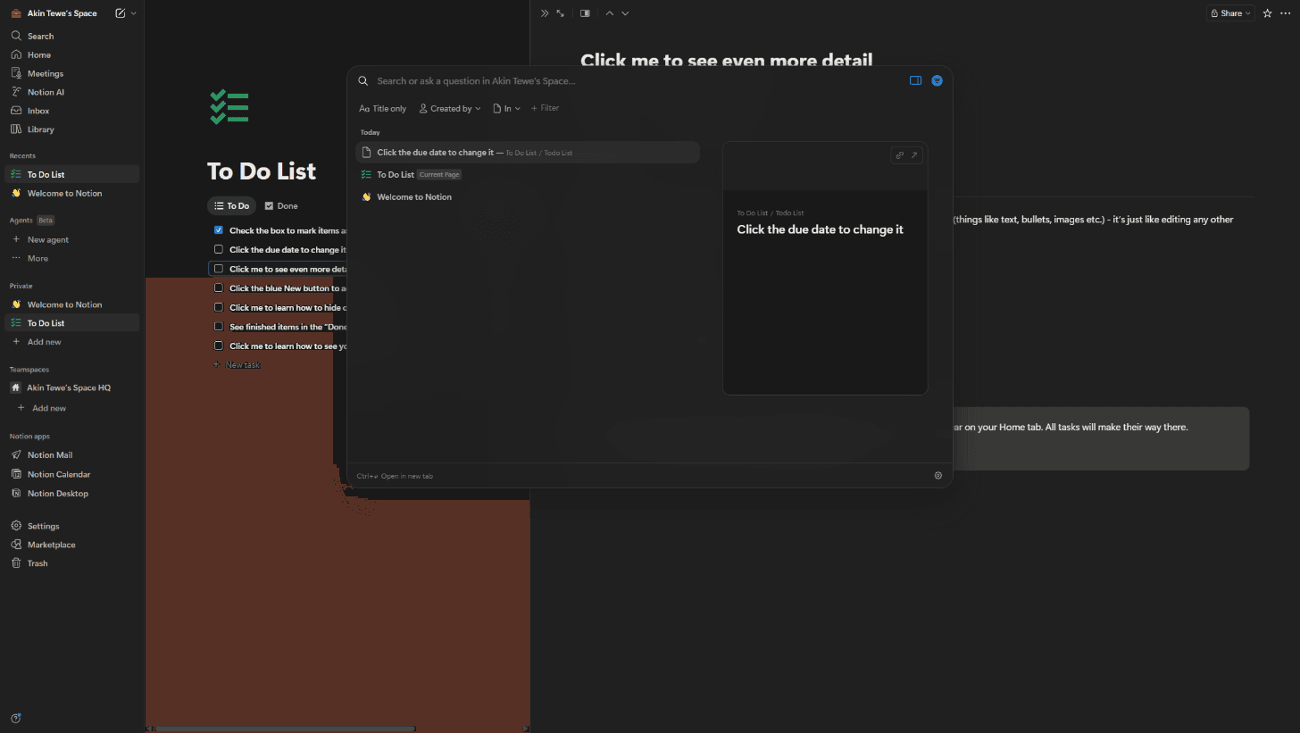 Command palette — search overlay with categorized results