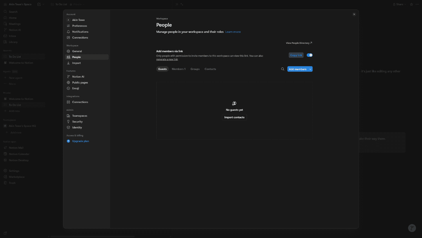 People settings — empty states, tabs, and invite input patterns